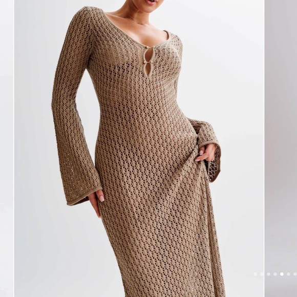 NWT Crochet Maxi Dress - Taupe Brown - Picture 5 of 16